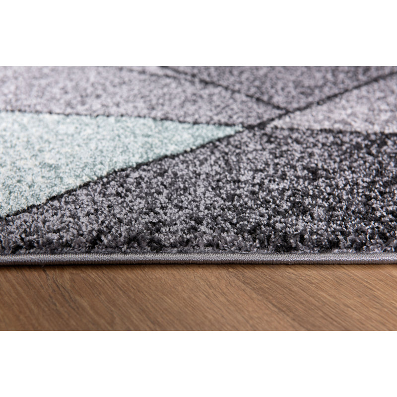 Rug Branch Nour 4' x 6' (3'9" x 5'6") Grey/Blue Geometric Indoor Area Rug, Contemporary, Medium Pile, Stain-Resistant Carpet - Living Room, Bedroom, Dining Room, and Kitchen