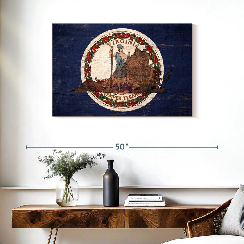 Borges State Map Over Virginia Flag, 24" H x 36" W
