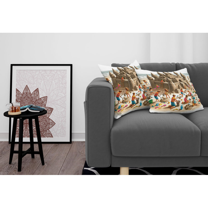 Camel Burnt Orange Sand Castle Square Pillow Covers Set
