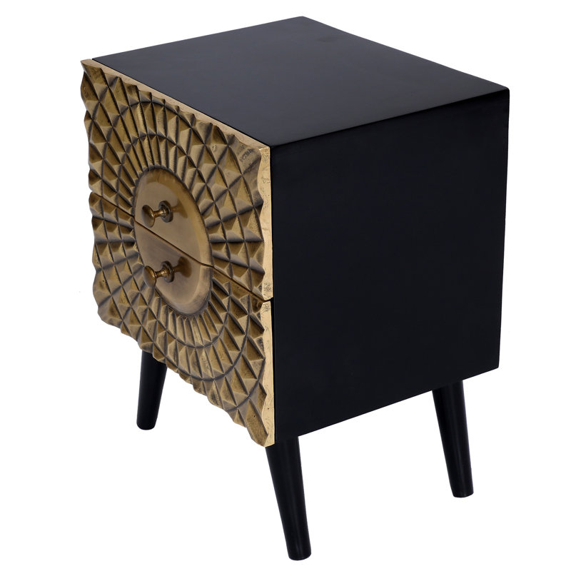 2 Drawer Brass Bed Side