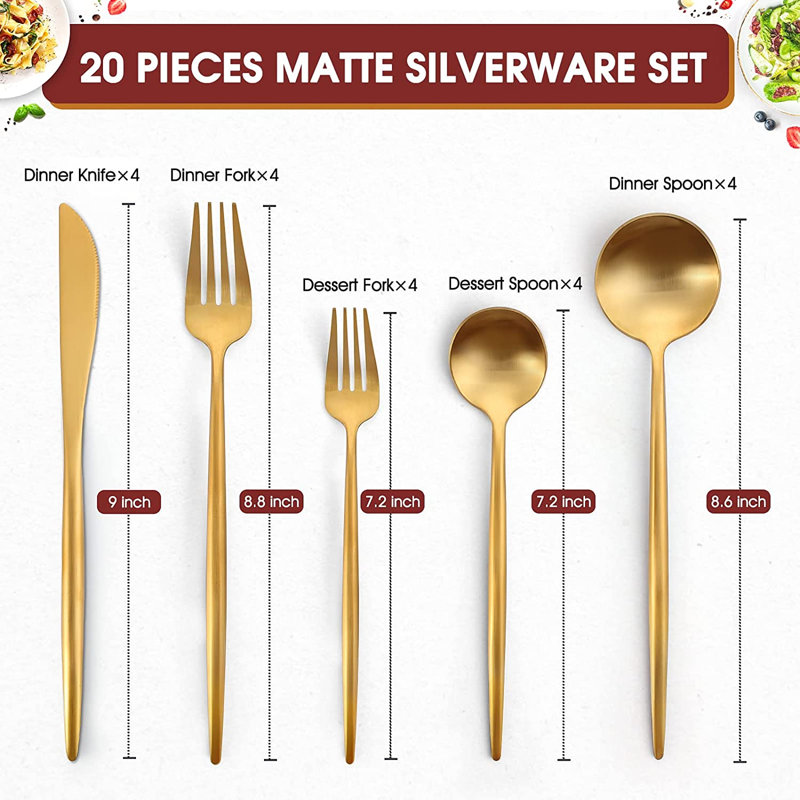 Ensemble de couverts 20 pièces Kadance, service pour 4, Doré