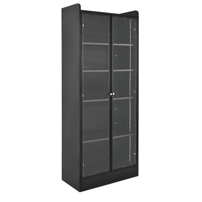 Display Cabinet with Doors, 67 in Tall Lighted Display Case with 2 Adjustable Shelves, 5-Tier Curio Collectibles Storage Cabinet, Bookshelf Bookcase for Pantry Bedroom Living Room Office