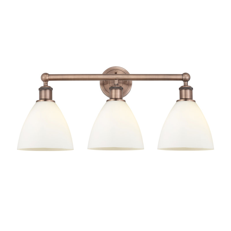 Éclairage pour meuble-lavabo de salle de bain 3 lumières 25,5 pouces Amane, Blanc mat, Cuivre antique