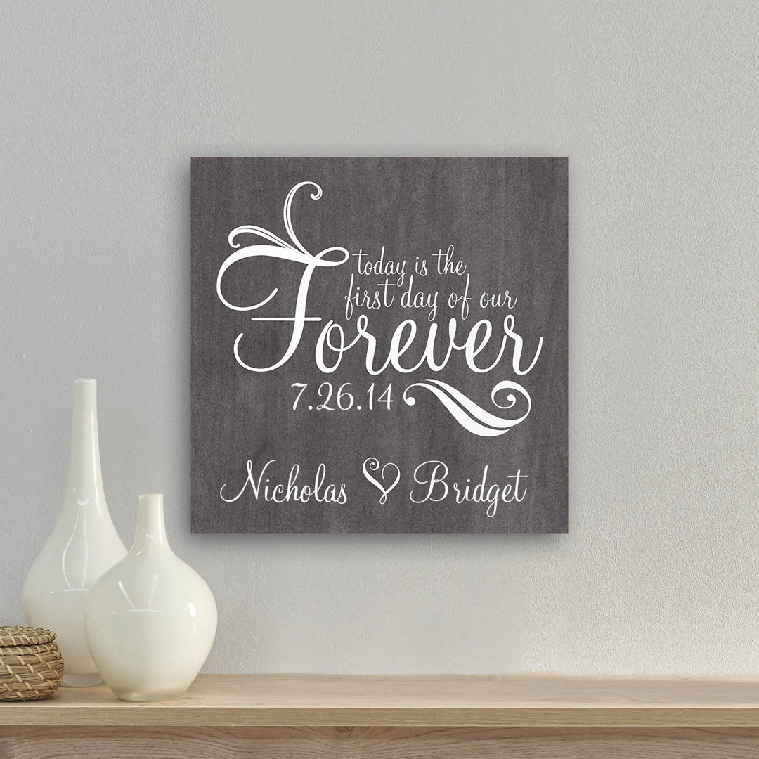 Forever Canvas Print With Custom Names And Wedding Date | Great Anniversary Or Housewarming Gift | Wall Art Decoration For Kitchen, Hallway Or Family Room | Ready To Hang | Square Trinx 
