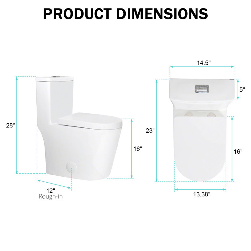 Toilette compacte 23 pièces, une pièce, à double chasse et sans rebord avec siège à fermeture en douceur, blanche, pour petite salle de bain