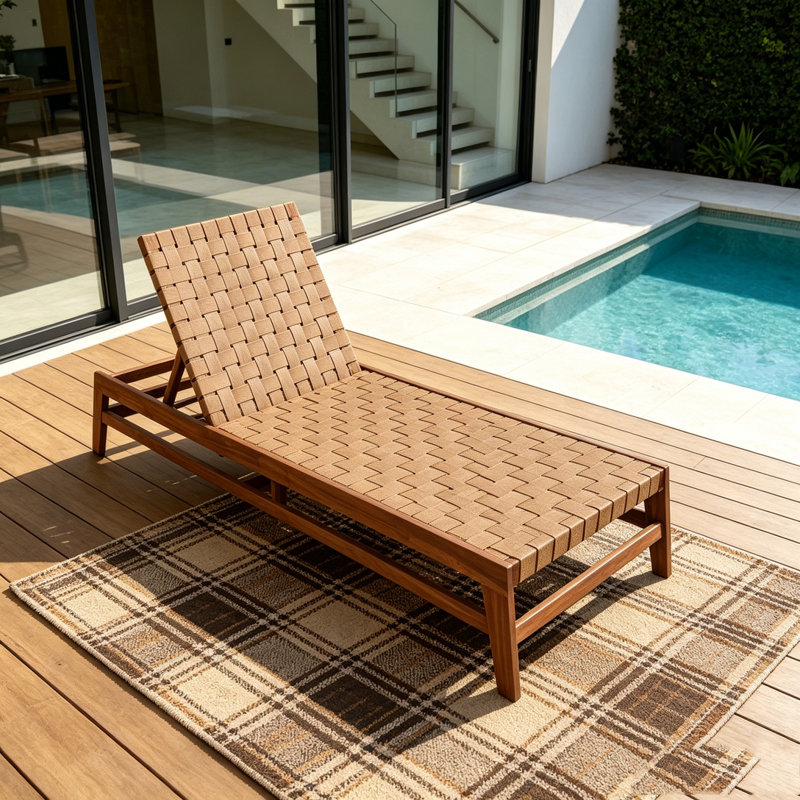 Outdoor Rope Chaise Lounge, Light Brown,Mocha
