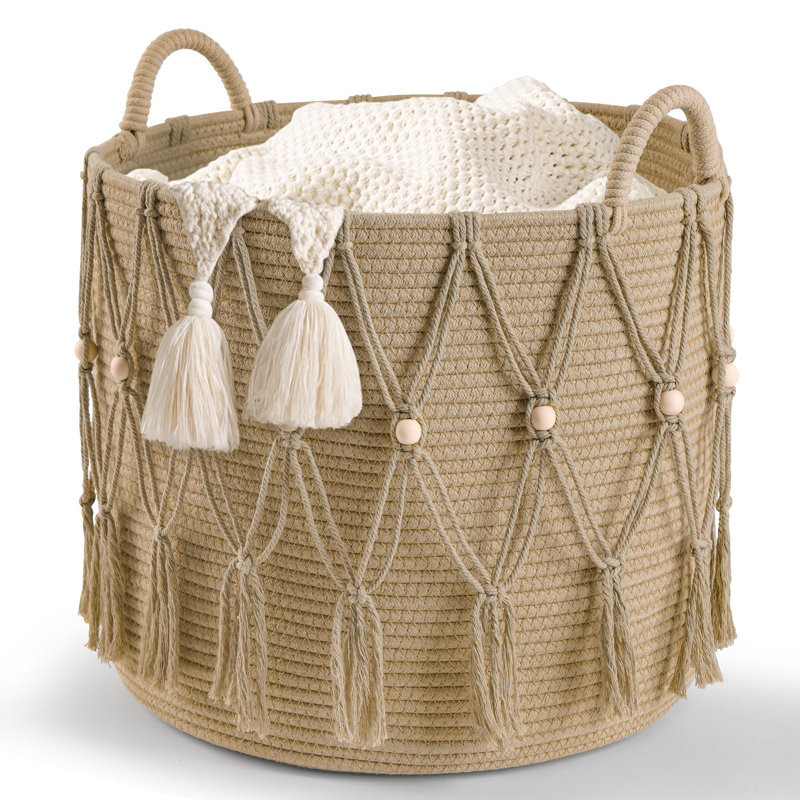 Blanket Basket,Decor Storage Basket For Toy Organizer Boho Decor Baskets,Decor Small Laundry Basket,(Beige), Beige