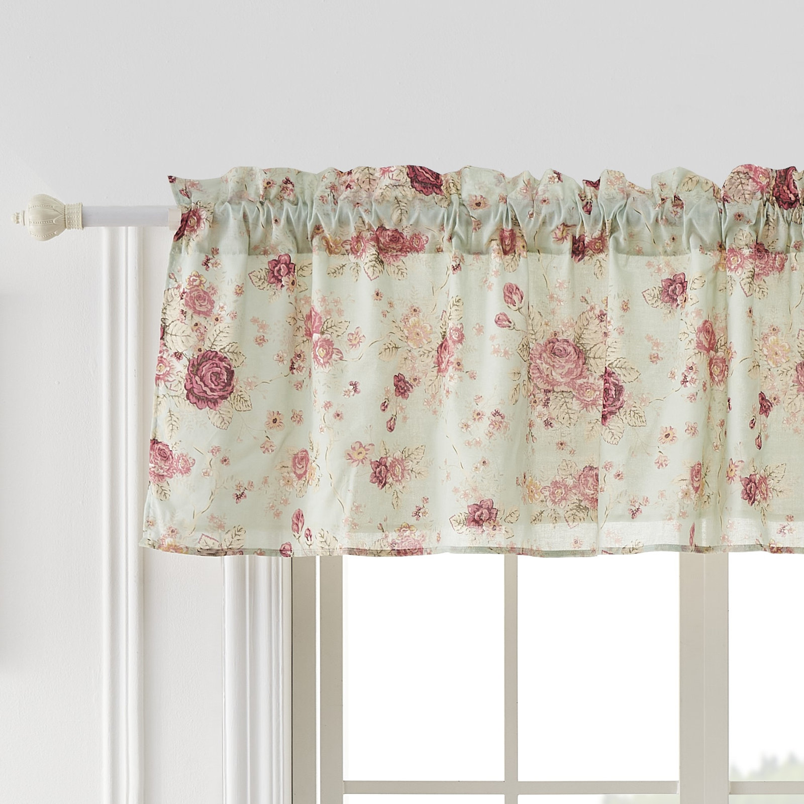 Antique Rose Curtain Valance, Blue
