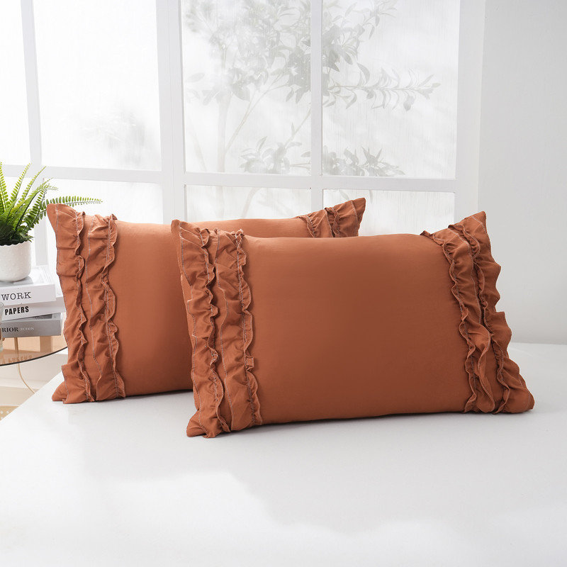 Ensemble de 2 taies d'oreiller Ruffle Queen, Grand ensemble de taie d'oreiller, Orange brûlé
