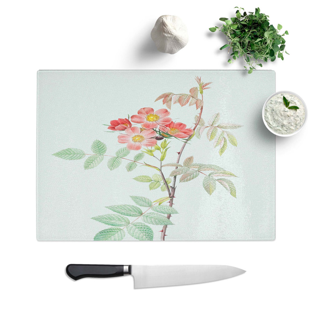 Tempered Glass Rose in by Pierre-Joseph Redoute Chopping Board