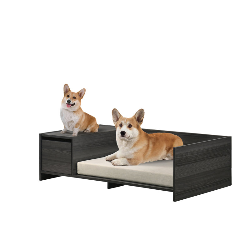 Lit pour animaux gris foncé avec rangement latéral et coussin de confort - 47 po de largeur, 52 po de profondeur