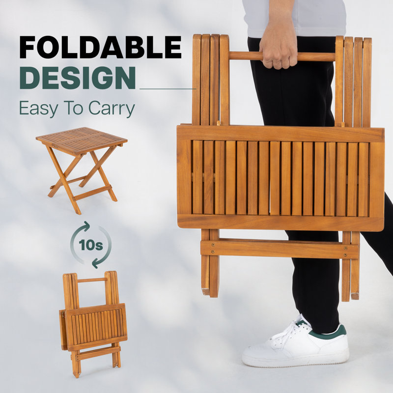 Table bistro d'extérieur en acacia Legolas, L 19,5 po x L 19,5 po x H 19,5 po