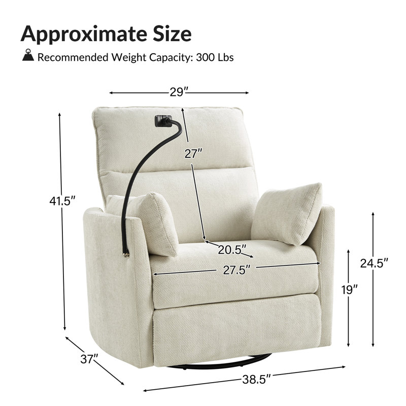 Talana 38.5" W Swivel Glider Power Recliner, Ivory