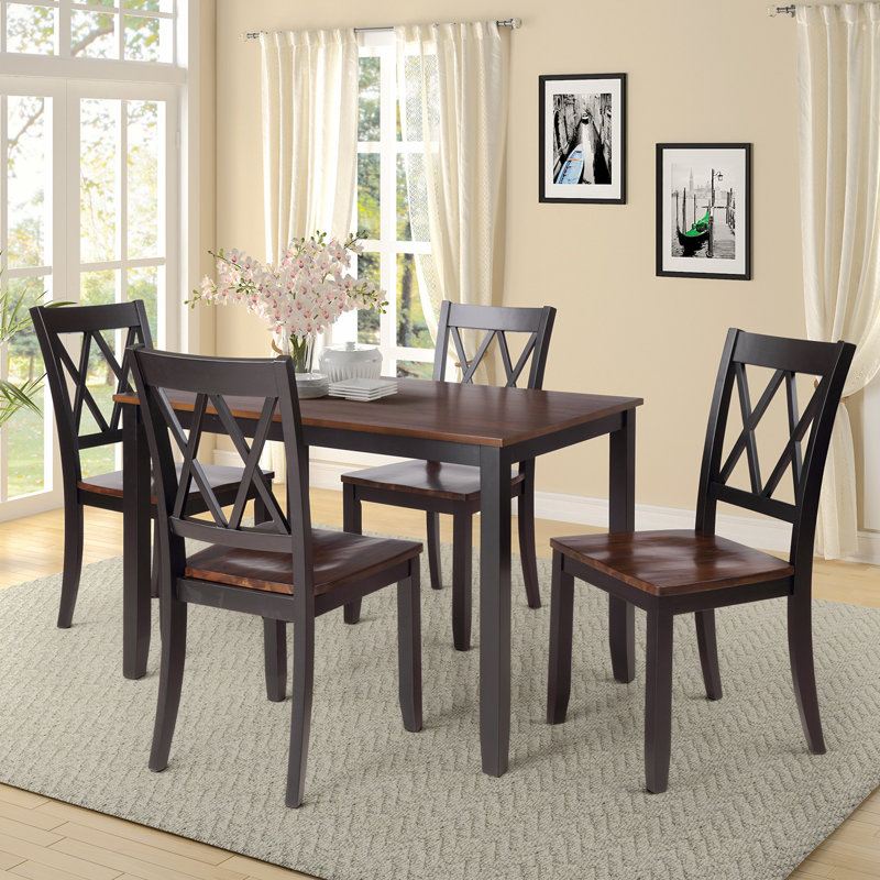 Ensemble repas pour 4 personnes Foxx, Brun cerisier / noir, Noir/cerise