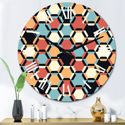 Blue Red and Orange Geometrics II - Patterned Wall Clock
