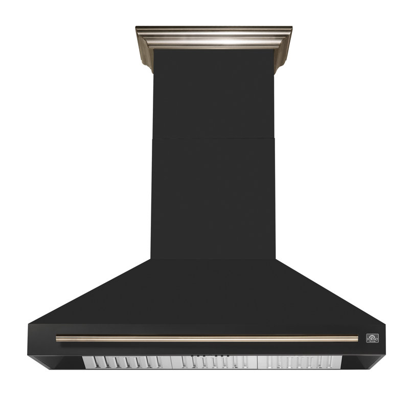 Hotte murale noire Forno Aria de 48 pouces avec moteur 1200 CFM, ventilateur à 4 vitesses, filtre à charbon, Noir