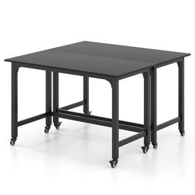 2 Pcs Rolling Computer Desk Metal Frame Pc Laptop Table Wood Top Study Workstation