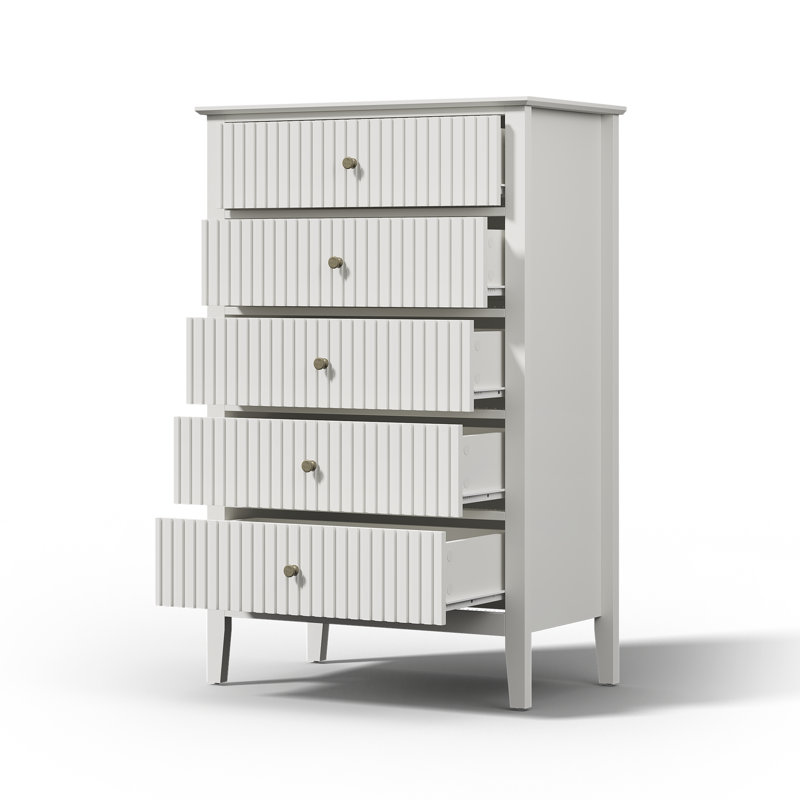 Amberrae 42.3" H White 5-Drawer Dresser with Storage