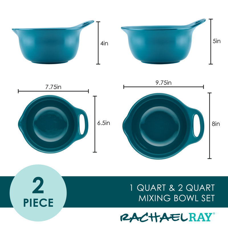 Rachael Ray Ceramic Stackable / Nesting Mixing Bowl Set For Serving Up Salads, Pastas, And More, 1-Quart And 2-Quart, 2 Piece, Dark Gray