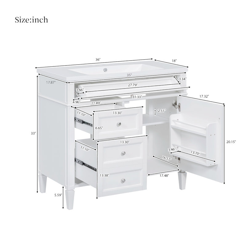 Tacory 36'' Single Bathroom Vanity with Top, White