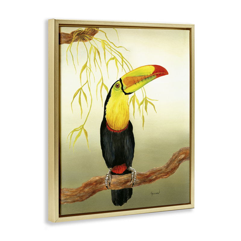 «One Toucan on Branch», art mural par Christine Reichow, H 21 po x l 17 po, Cadre flottant gris lustré