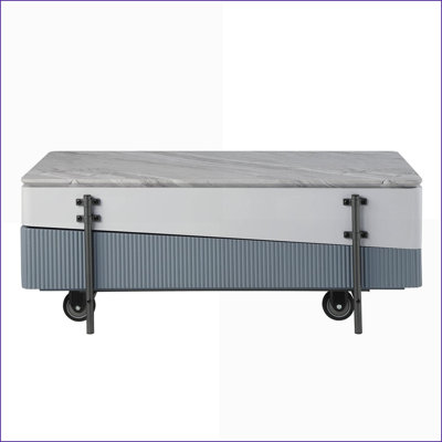 Table basse à plateau relevable gris et blanc avec rangement polyvalent et polyvalent