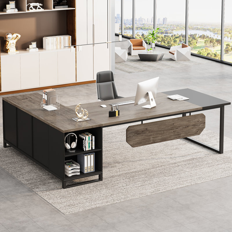 70.87'' Executive Desk and File Storage Cabinet, Gray/Black