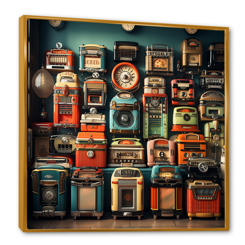 Nostalgic jukebox Tunes 2 - Jukeboxes, art mural, Cadre flottant doré, H 30 po x l 30 po x P 1,5 po