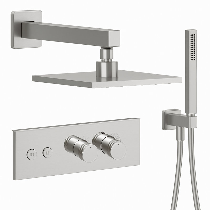 LineaBox Horizontal Square Shower System with 2-Way Diverter, 8-Inch Rain Shower Head and Wall Mounted Hand Shower, Valve Included