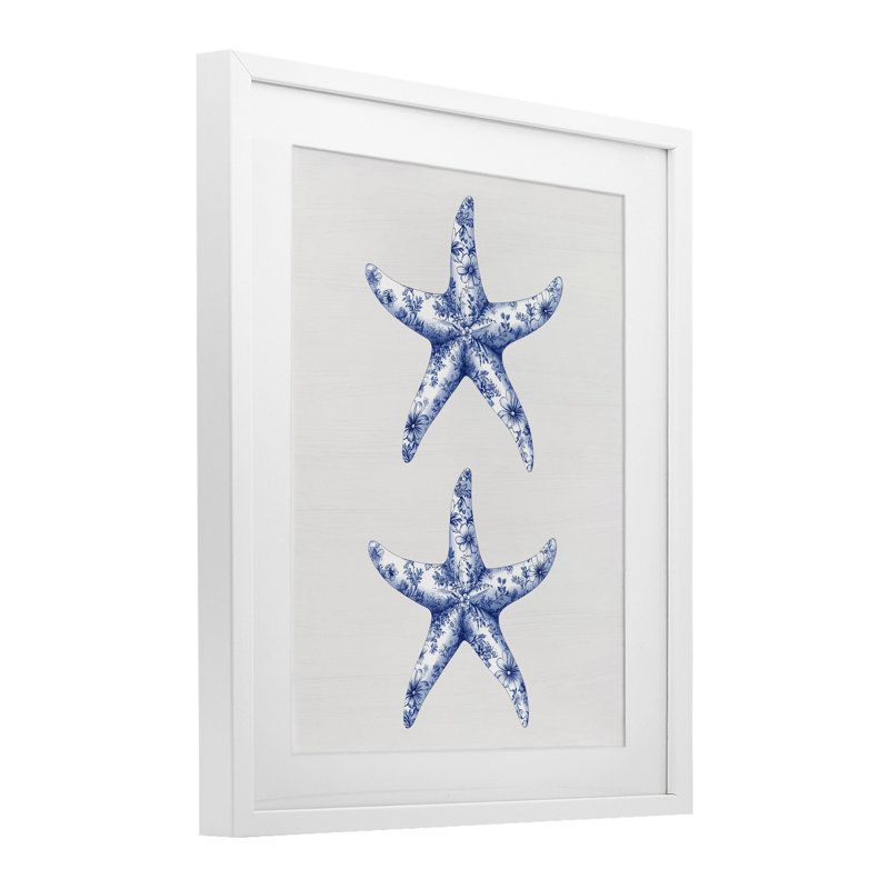 Toile rétro avec étoile de mer, impression encadrée sous verre, design avec lettres et doublure, H 16 po x l 13 po