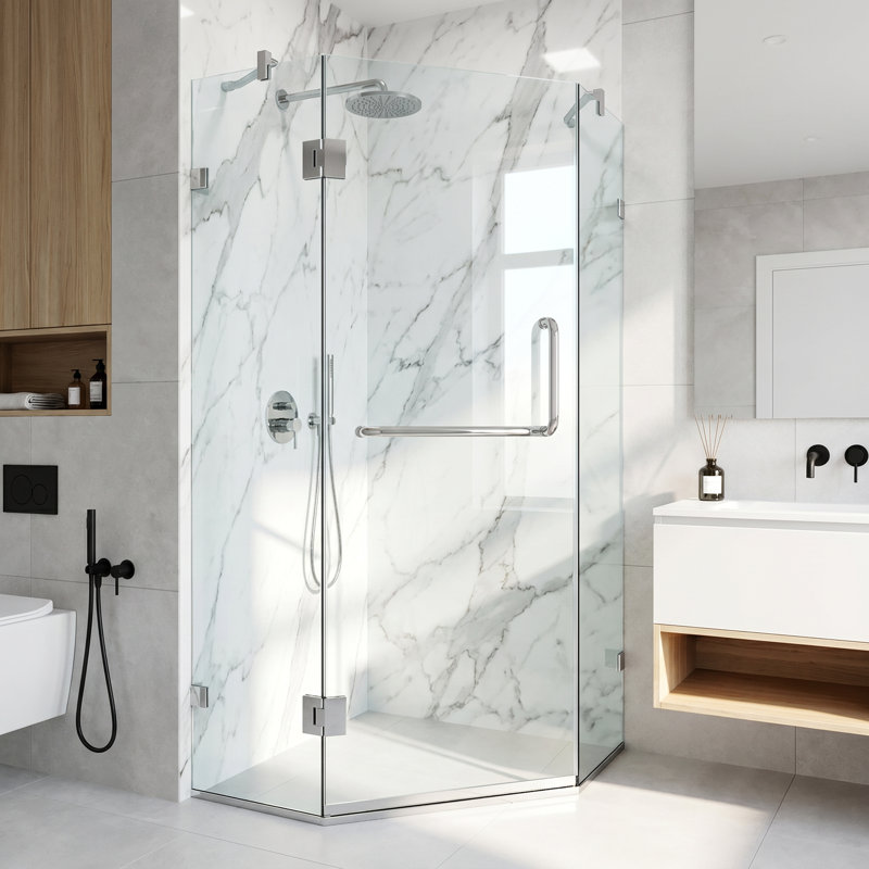 Piedmont 34" W x 34" D x 73" H Hinged Frameless Shower Enclosure with 3/8  Clear Glass, Chrome