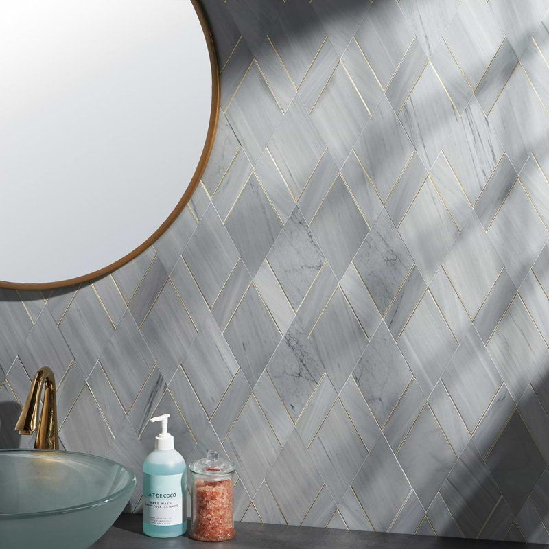 Enver Polished Marble And Brass Mosaic, Gray/Brass