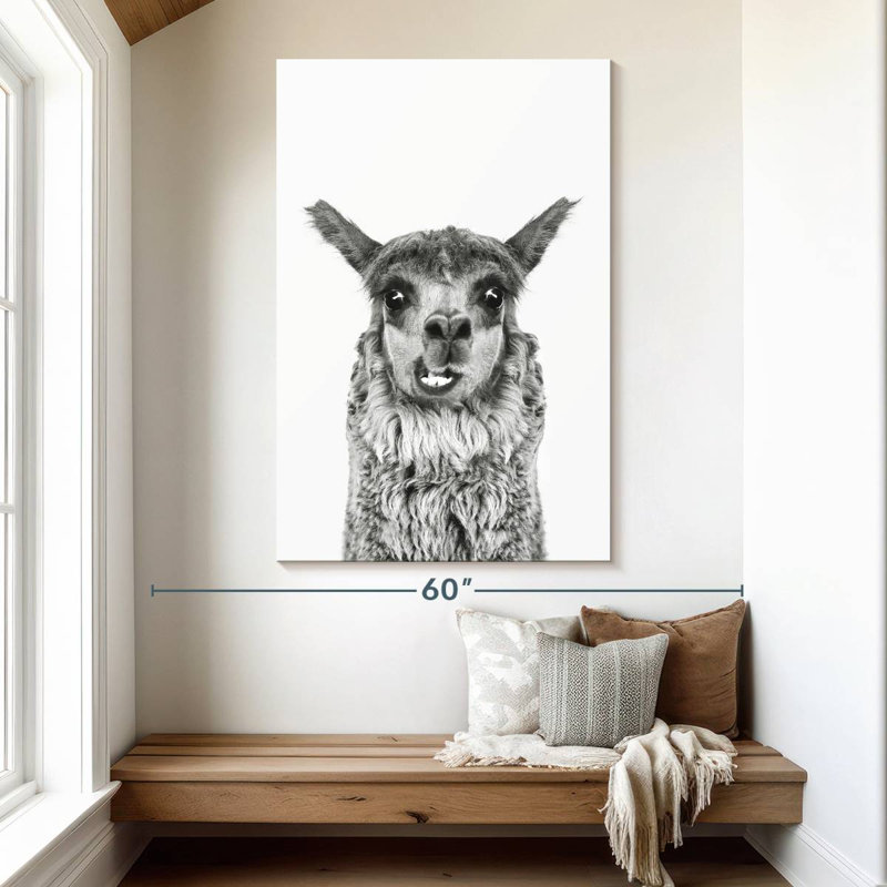 Brampt Happy Alpaca en noir et blanc, H 51 po x l 34 po