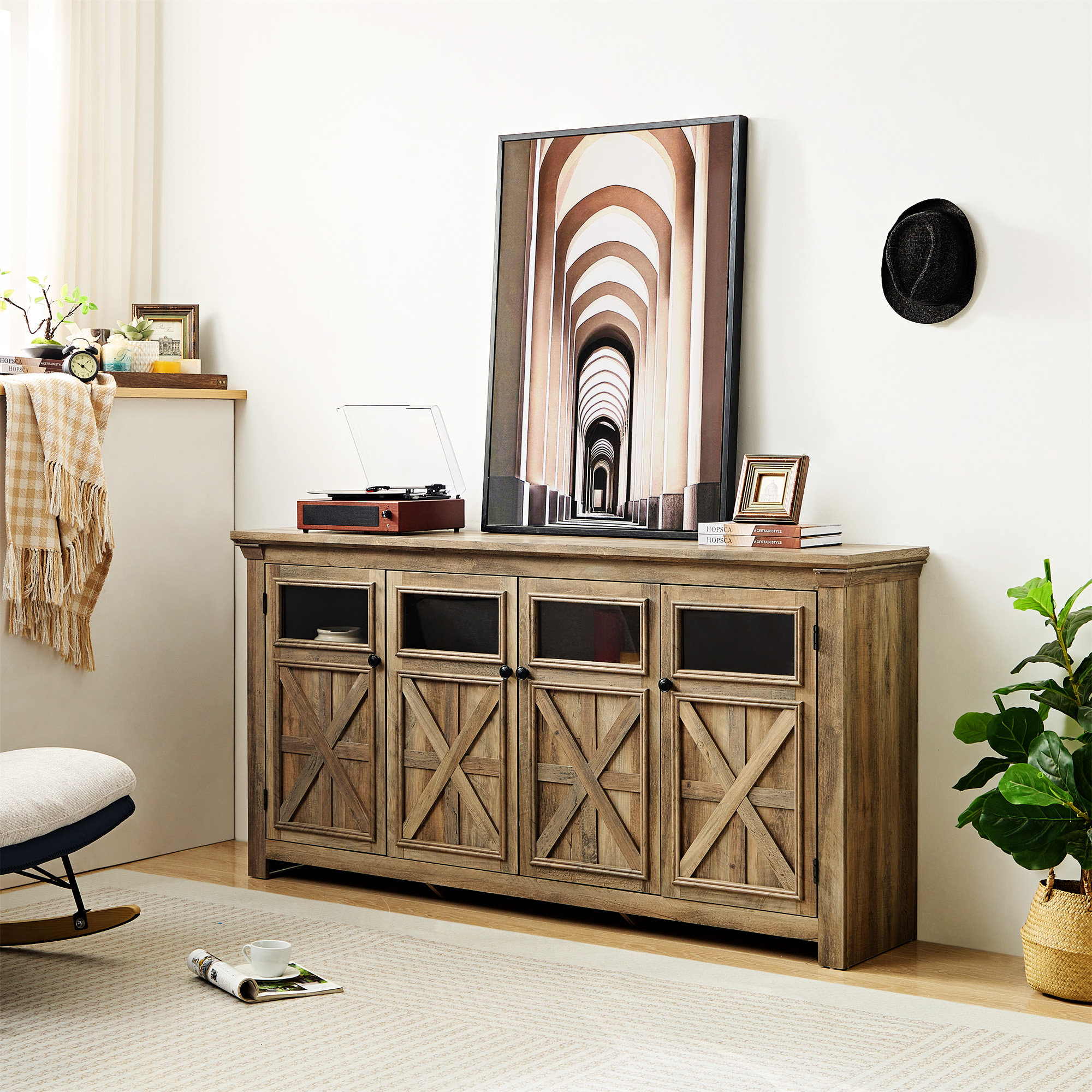 Dakota Fields 4 Doors Farmhouse Buffet Sideboard Bar