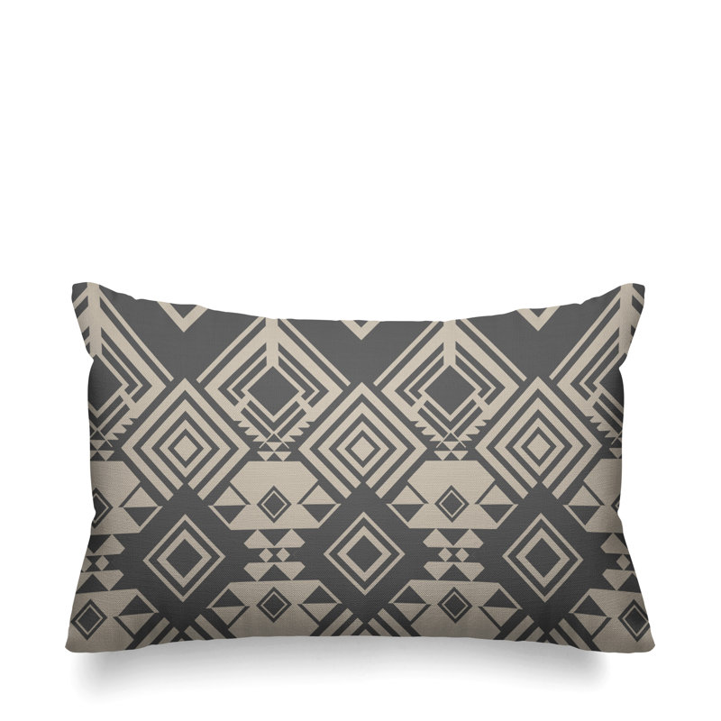 Tozi Geometric Outdoor Reversible Throw Pillow, Grey