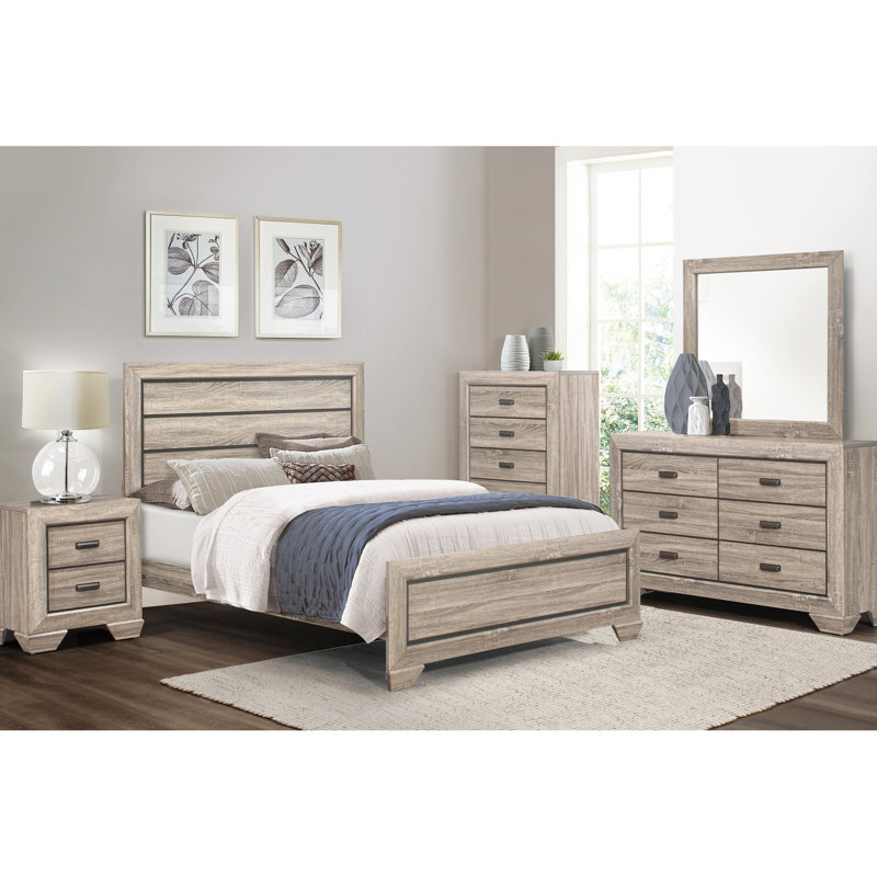 Grand lit avec finition naturelle et lit d'appoint de style contemporain foncé, Grand lit
