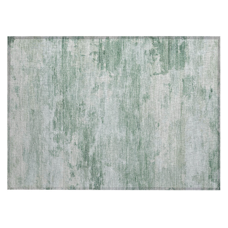 Machine Washable Indoor/Outdoor Xhevrie Mint Rug, Rectangle 1'8" x 2'6"