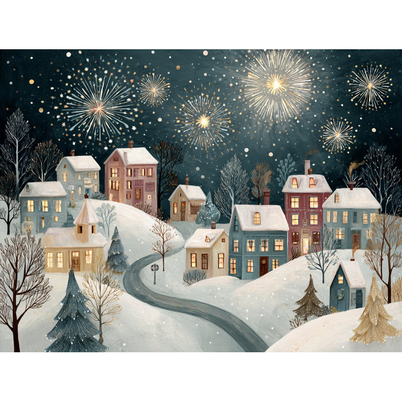 «Midnight Village Fireworks», art mural sur toile tendue, 24 po x 36 po