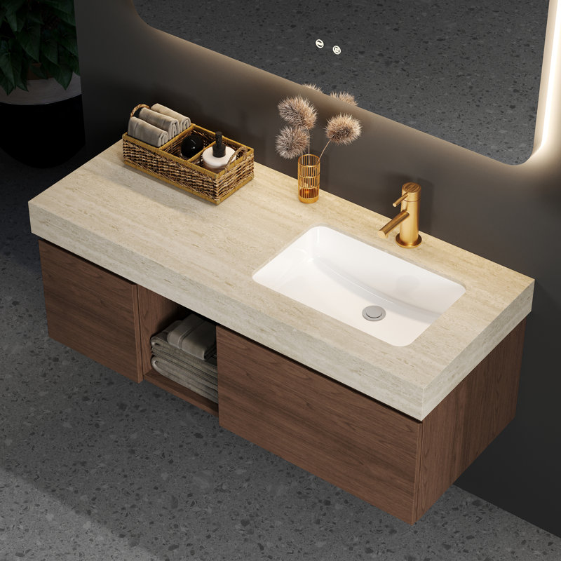 48 po x 20 po. Comptoir de meuble-lavabo à simple cuve en pierre frittée intégré, sans assemblage requis, comptoir de meuble-lavabo avec lavabo en céramique encastré