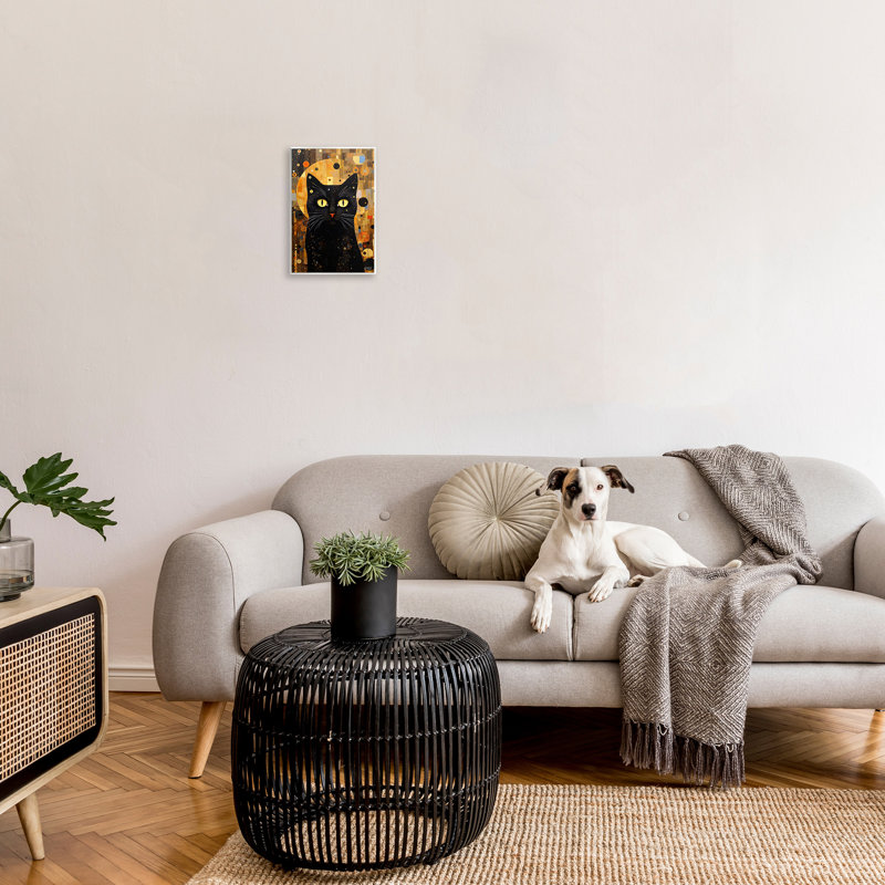 Art de plaque murale chat noir avec motif moderne par RB, H 15 po x l 10 po