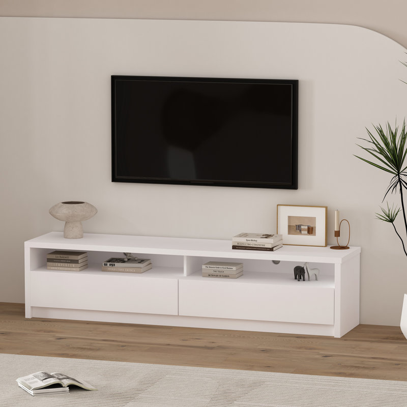 Contemporary Ketchum 70" TV Stand with Easy Snap Assembly and Full Extension Drawers, White