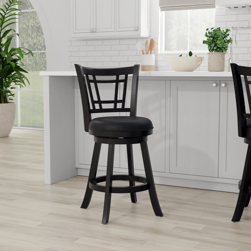 Henock Swivel Upholstered Counter Stool, Black, Counter Stool (24.5" Seat Height)