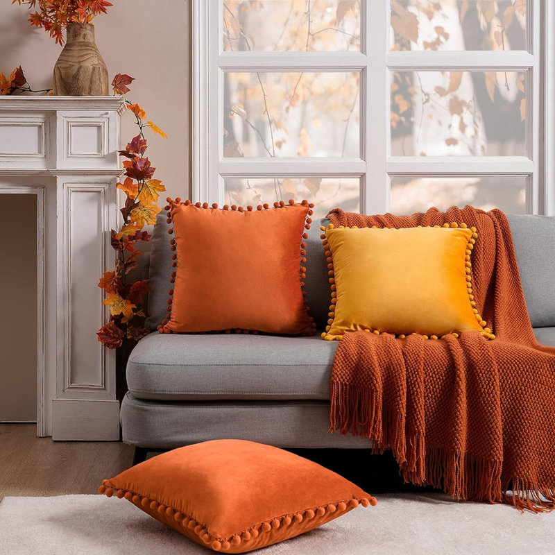 Housse de coussin en velours , Orange