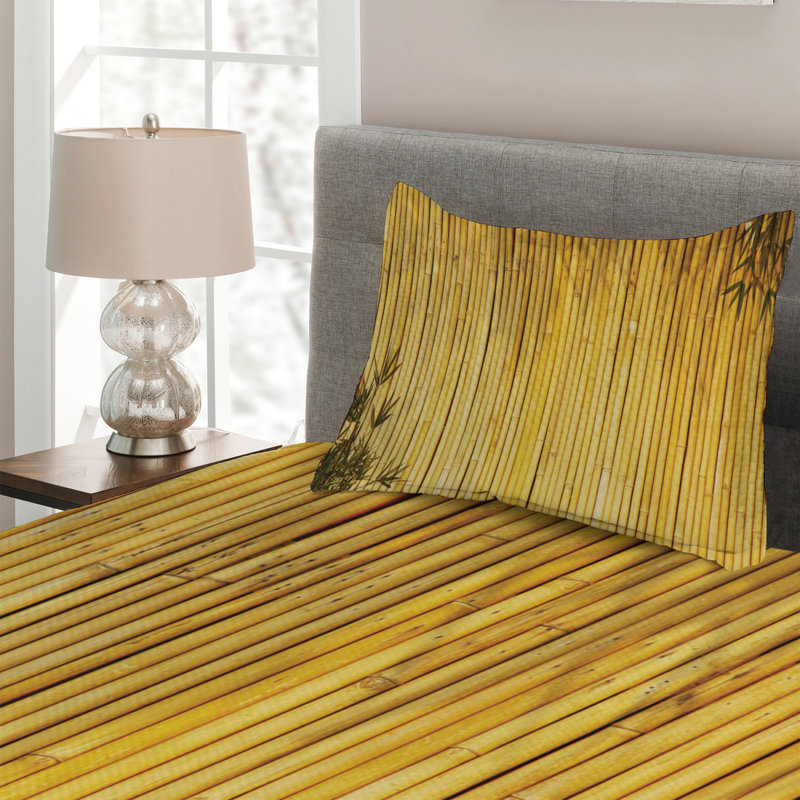Twin Yellow Bamboo Pattern Quilted Bedspread Set