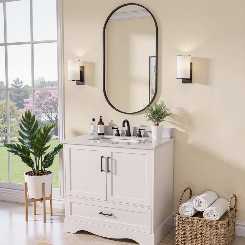  Lunara Tempered Glass Oval Mirror, Rust-proof Alluminium Alloy Framed Wall-Mounted Mirrors for Bathroom, 40" x 20"