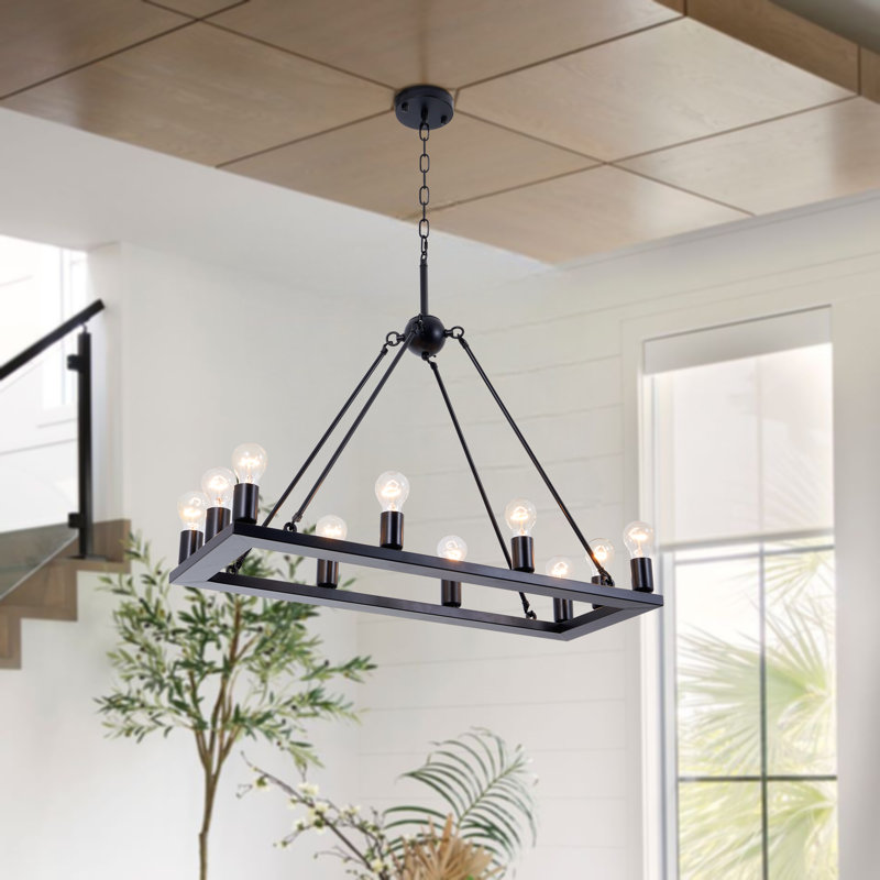 10-light Industrial Dimmable Rectangular Chandelier