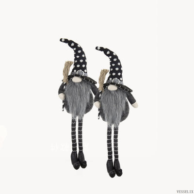 Set of 2 Fabric Sitting Black Gnome with Broomstick and Soft Legs, 6.3x4.3x25 Inch for Halloween