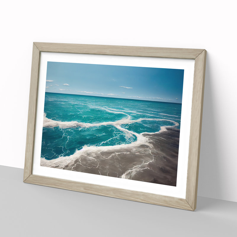 Beach Meets The Ocean - Single Picture Frame Painting, 25cm H x 34cm W x 2cm D, Oak