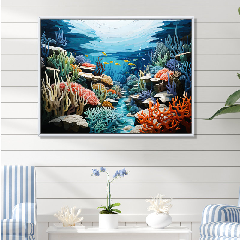 Rêve de récif marin sous l'eau, Cadre flottant blanc, H 34 po x l 44 po x P 1,5 po