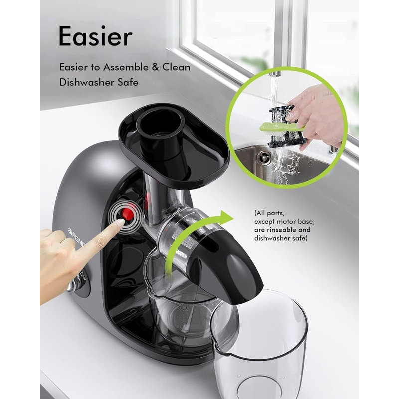 SiFENE Cold Press Juicer: Slow Masticating, High Yield, Quiet, Anti-Clog, Easy Clean, Gray